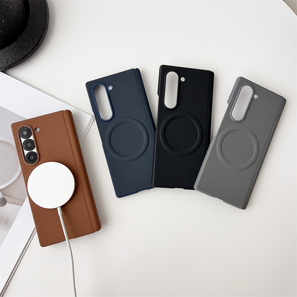 Compatible with Samsung Z Fold8/7 phone case 6/5 wireless charging magnetic suction plain leather textured center axis full coverage drop protection case