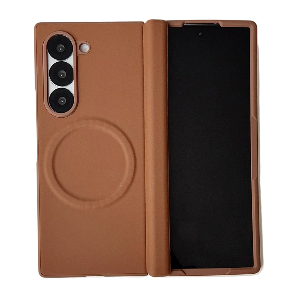 Compatible with Samsung Z Fold8/7 phone case 6/5 wireless charging magnetic suction plain leather textured center axis full coverage drop protection case