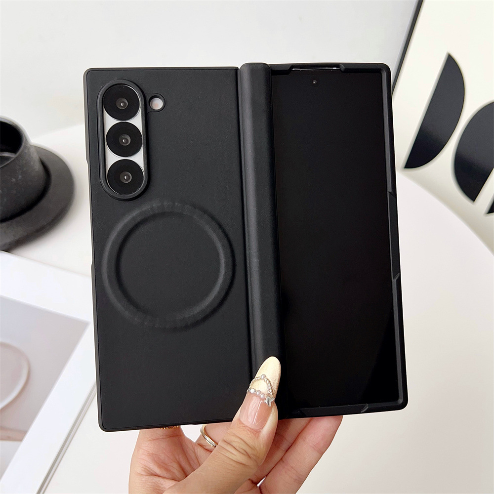 Compatible with Samsung Z Fold8/7 phone case 6/5 wireless charging magnetic suction plain leather textured center axis full coverage drop protection case