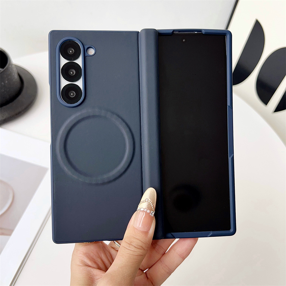 Compatible with Samsung Z Fold8/7 phone case 6/5 wireless charging magnetic suction plain leather textured center axis full coverage drop protection case