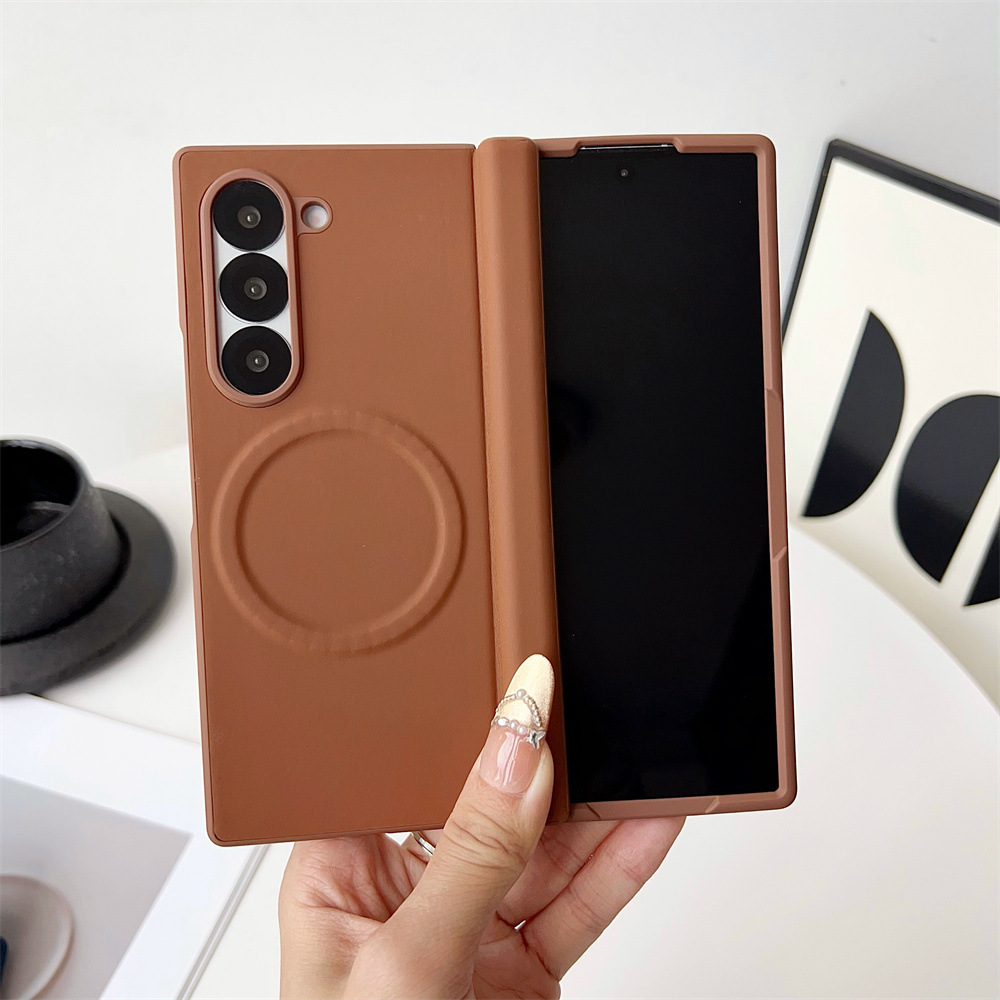 Compatible with Samsung Z Fold8/7 phone case 6/5 wireless charging magnetic suction plain leather textured center axis full coverage drop protection case