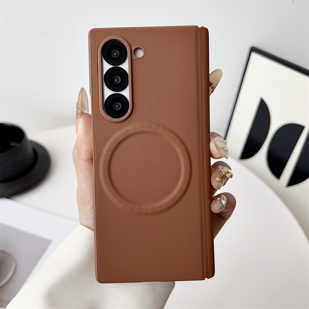 Compatible with Samsung Z Fold8/7 phone case 6/5 wireless charging magnetic suction plain leather textured center axis full coverage drop protection case