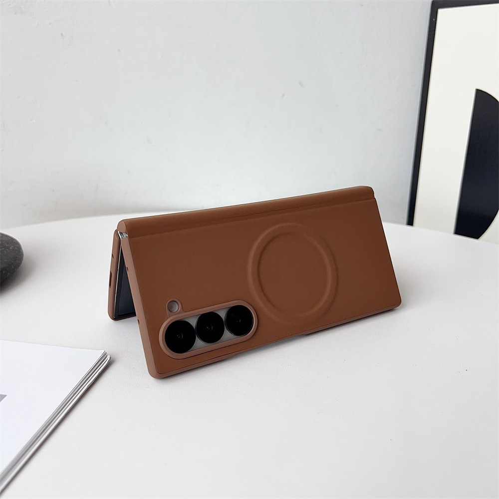 Compatible with Samsung Z Fold8/7 phone case 6/5 wireless charging magnetic suction plain leather textured center axis full coverage drop protection case