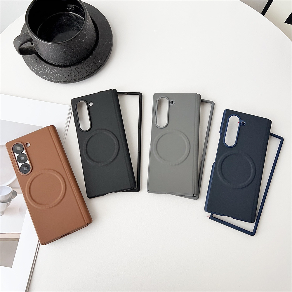 Compatible with Samsung Z Fold8/7 phone case 6/5 wireless charging magnetic suction plain leather textured center axis full coverage drop protection case