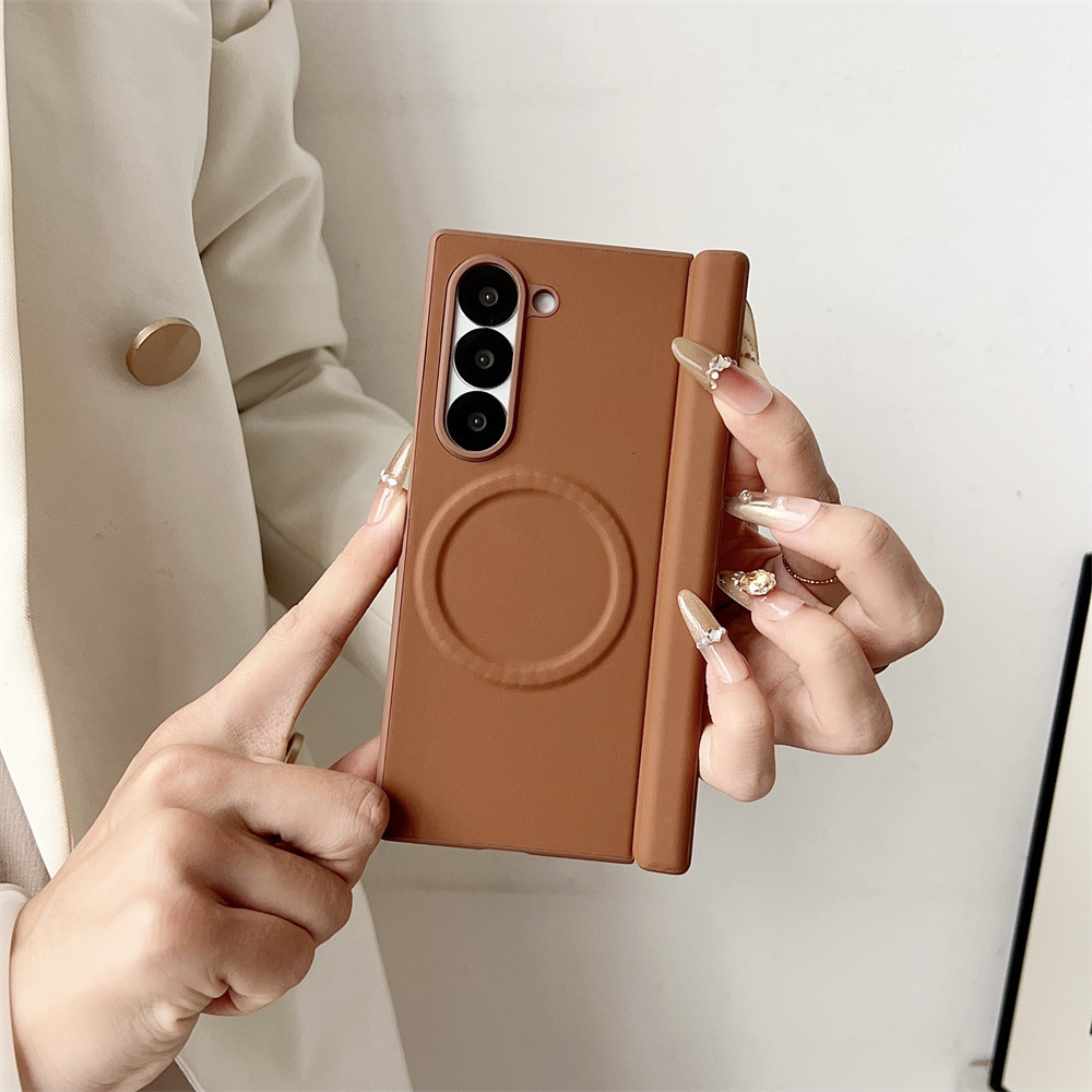 Compatible with Samsung Z Fold8/7 phone case 6/5 wireless charging magnetic suction plain leather textured center axis full coverage drop protection case