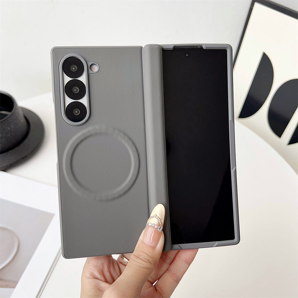 Compatible with Samsung Z Fold8/7 phone case 6/5 wireless charging magnetic suction plain leather textured center axis full coverage drop protection case