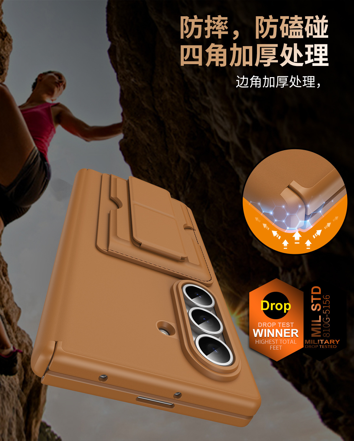 Compatible with Samsung Z Fold8/7 phone case, 6/5 SIM card holder, wrist strap, stand, vegan leather hinge, shockproof protective case.