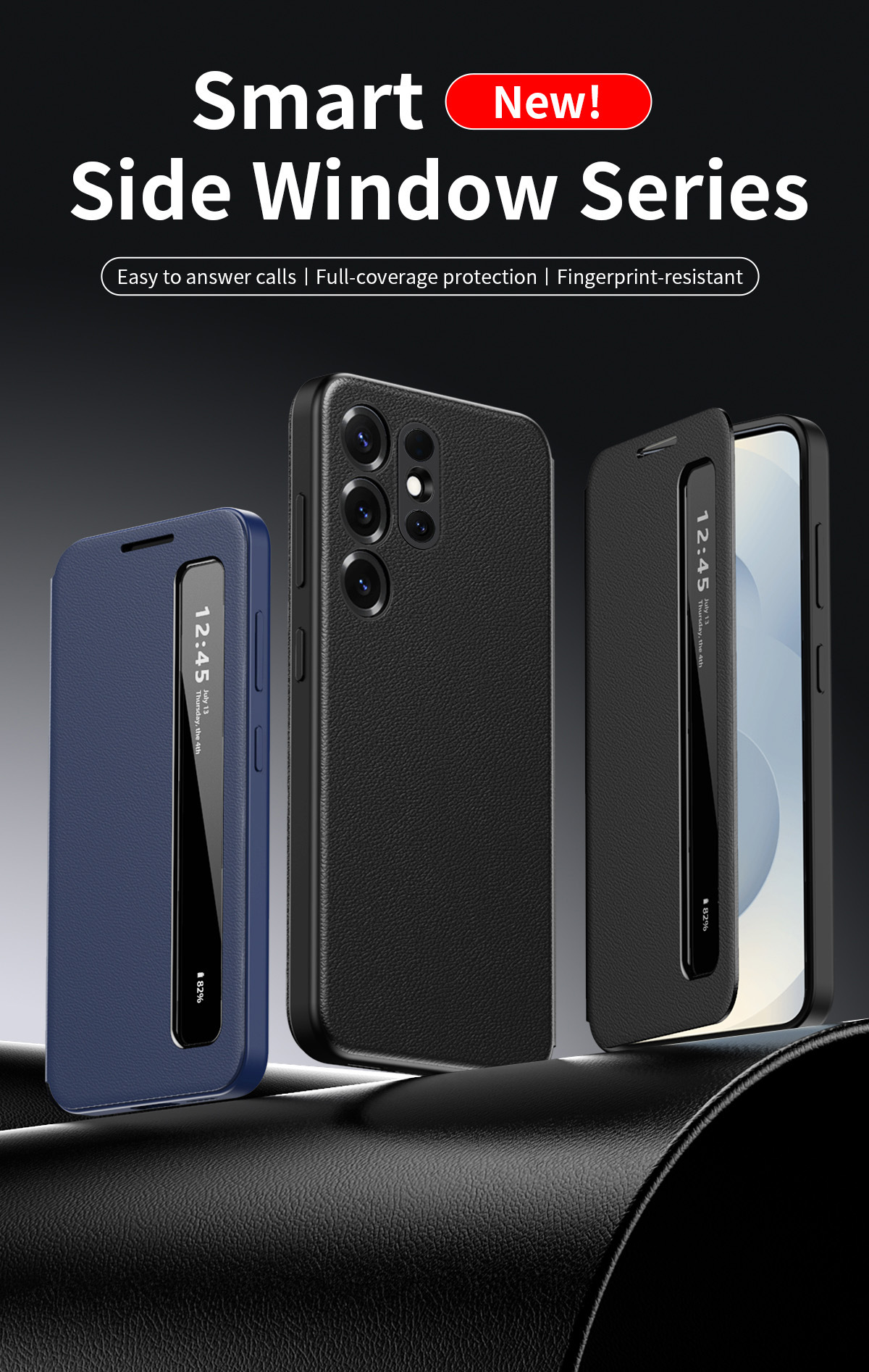 Compatible with Samsung S26 Ultra phone case, A57, no flip-cover required for answering calls, S25FE sleep mode, and S24U smart side window leather case.