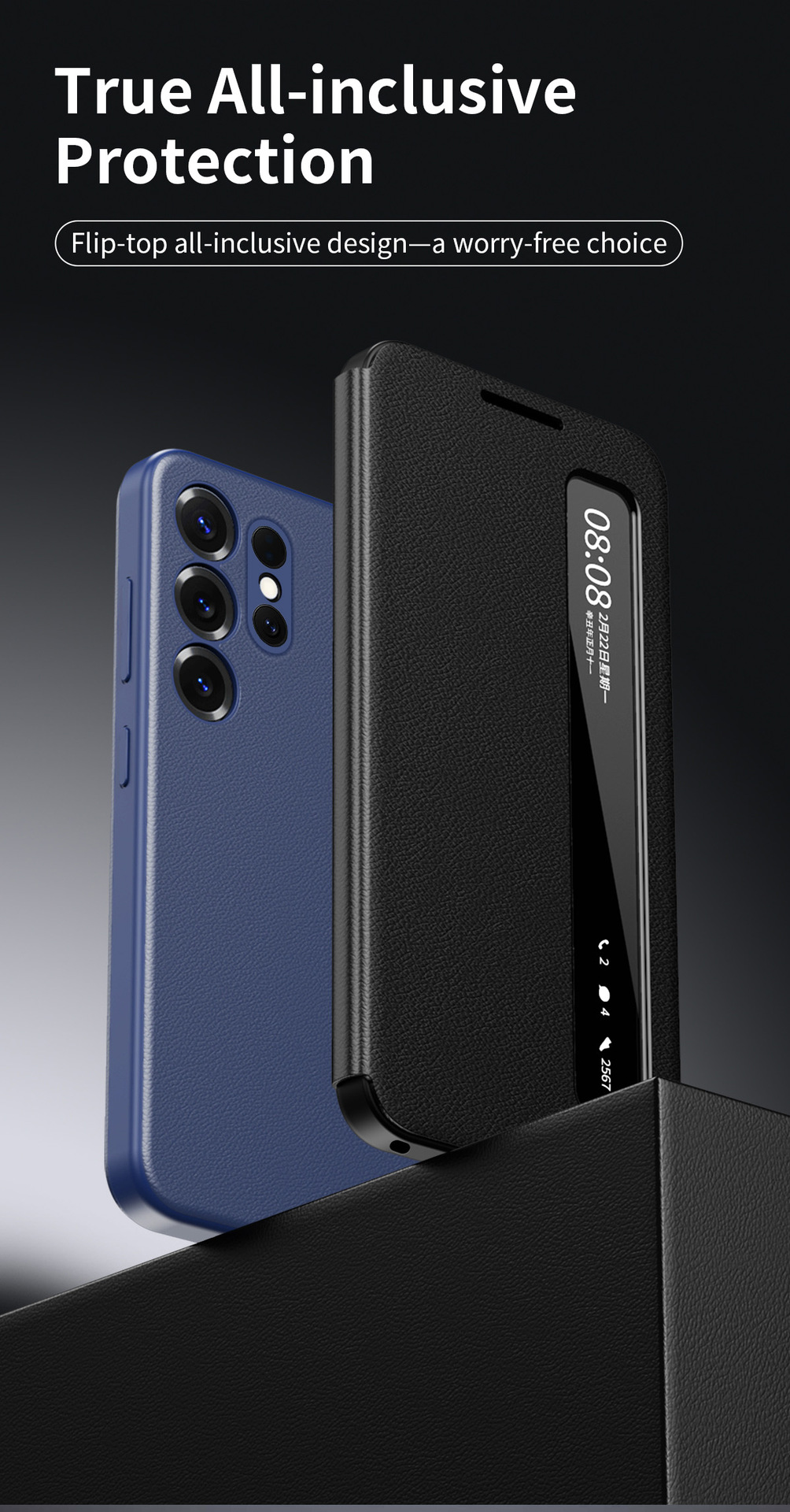 Compatible with Samsung S26 Ultra phone case, A57, no flip-cover required for answering calls, S25FE sleep mode, and S24U smart side window leather case.