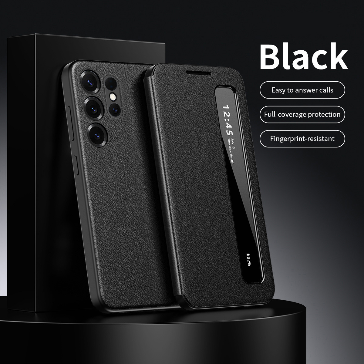 Compatible with Samsung S26 Ultra phone case, A57, no flip-cover required for answering calls, S25FE sleep mode, and S24U smart side window leather case.
