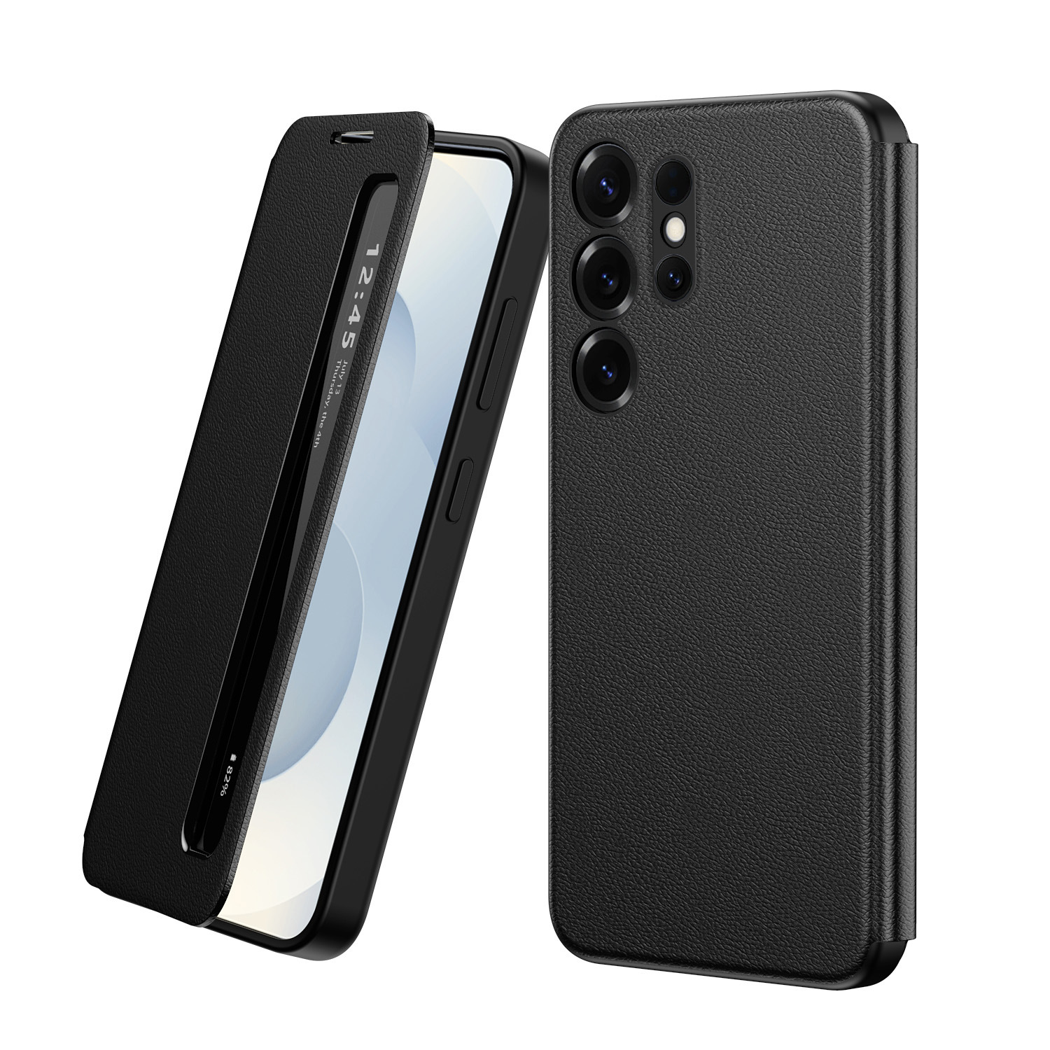 Compatible with Samsung S26 Ultra phone case, A57, no flip-cover required for answering calls, S25FE sleep mode, and S24U smart side window leather case.