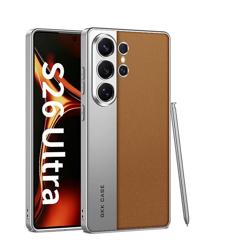 Compatible with Samsung S26 Ultra phone case, S25 Ultra electroplated vegan leather case with fine perforations, S24U/23U skin-feel protective case.