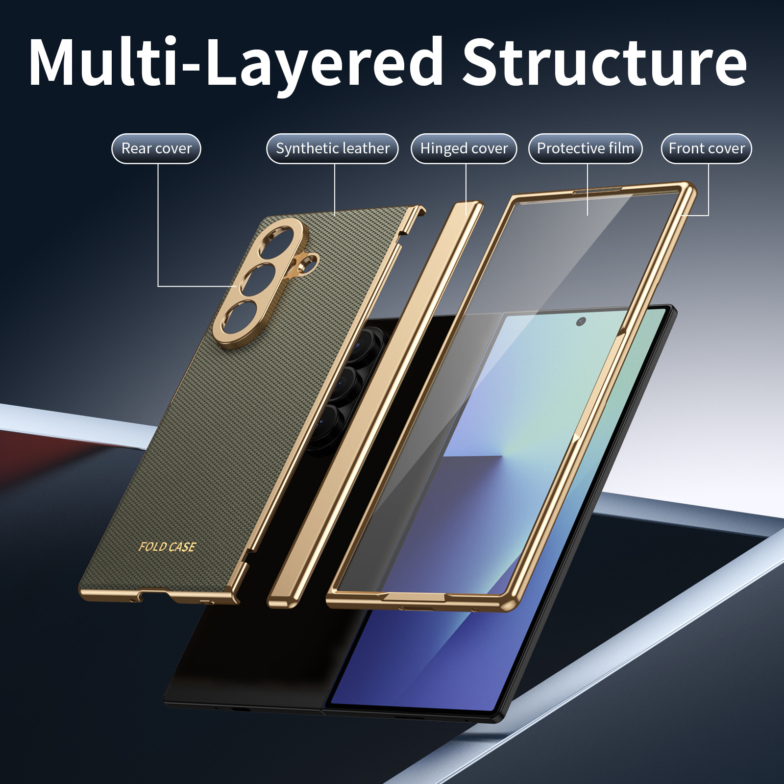 Compatible Samsung Z Fold8 Ultra phone case, 7/6 vegan leather, electroplated, 5/4/3 hinge, full-coverage protective case.