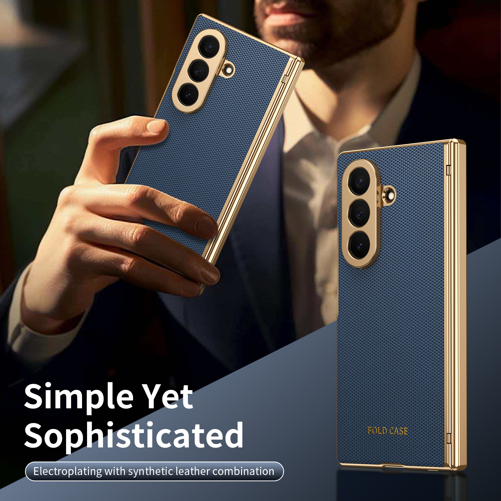 Compatible Samsung Z Fold8 Ultra phone case, 7/6 vegan leather, electroplated, 5/4/3 hinge, full-coverage protective case.