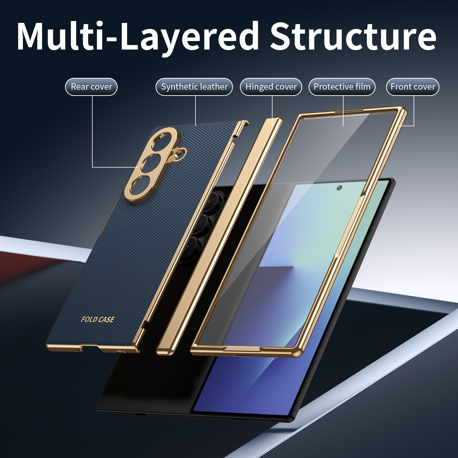 Compatible Samsung Z Fold8 Ultra phone case, 7/6 vegan leather, electroplated, 5/4/3 hinge, full-coverage protective case.