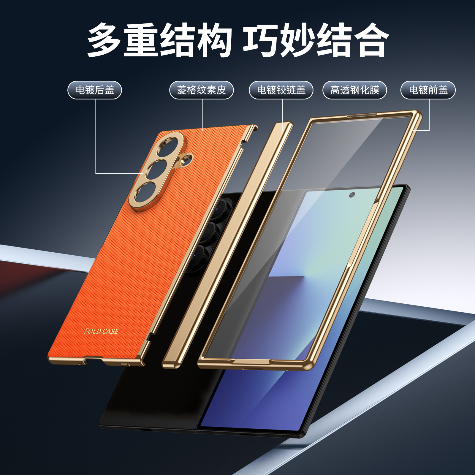 Compatible Samsung Z Fold8 Ultra phone case, 7/6 vegan leather, electroplated, 5/4/3 hinge, full-coverage protective case.
