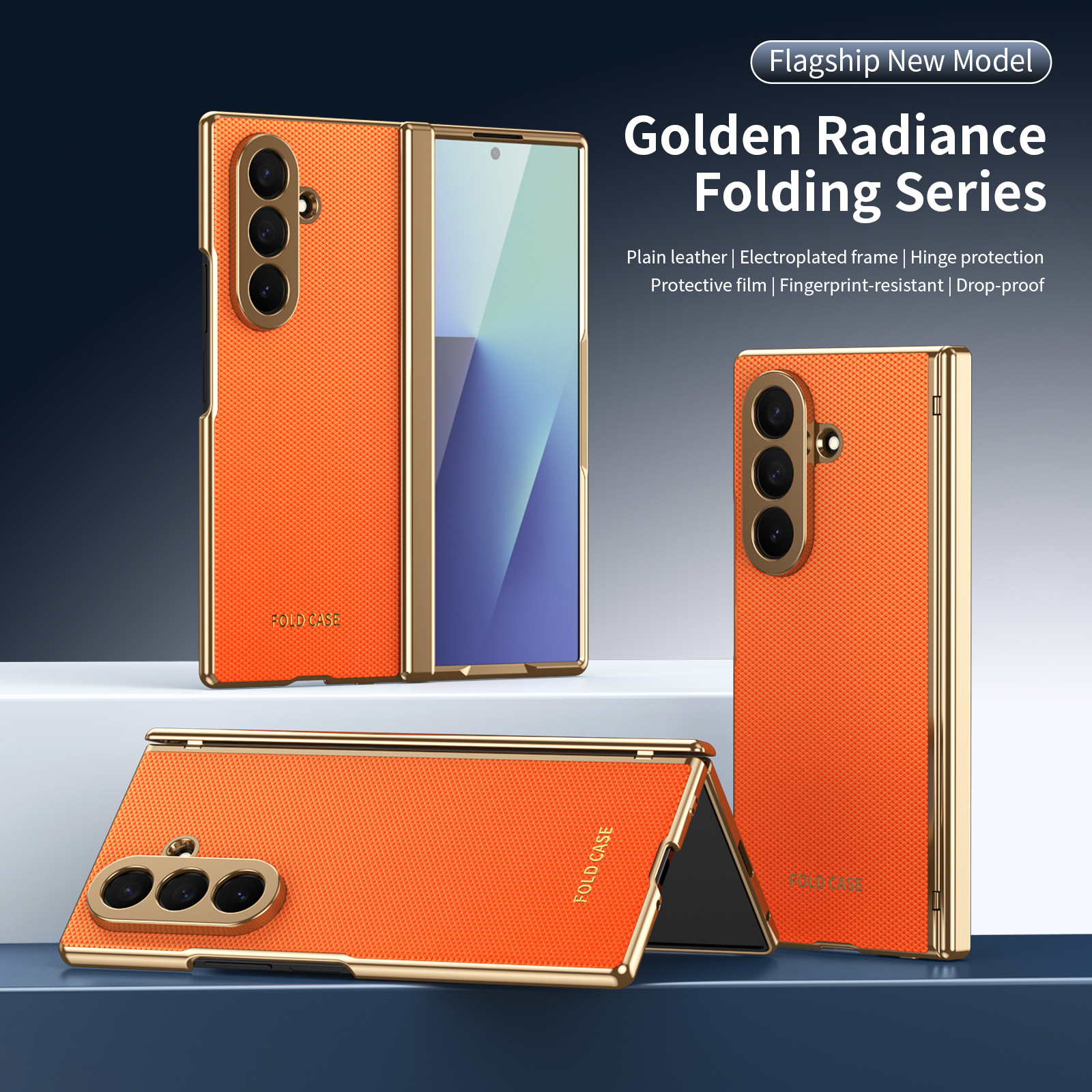 Compatible Samsung Z Fold8 Ultra phone case, 7/6 vegan leather, electroplated, 5/4/3 hinge, full-coverage protective case.