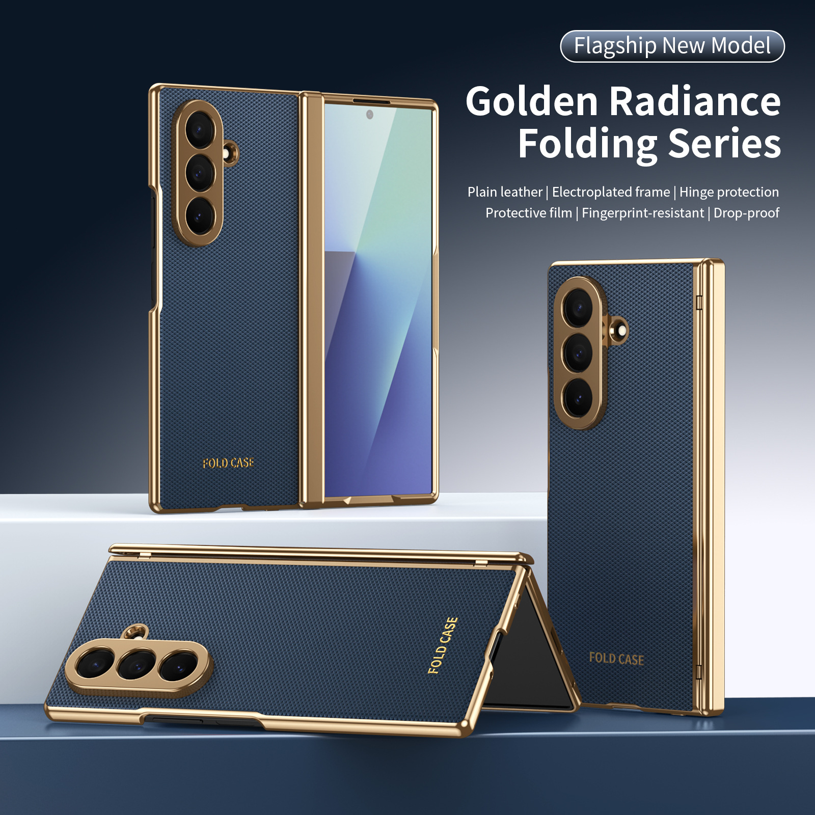Compatible Samsung Z Fold8 Ultra phone case, 7/6 vegan leather, electroplated, 5/4/3 hinge, full-coverage protective case.
