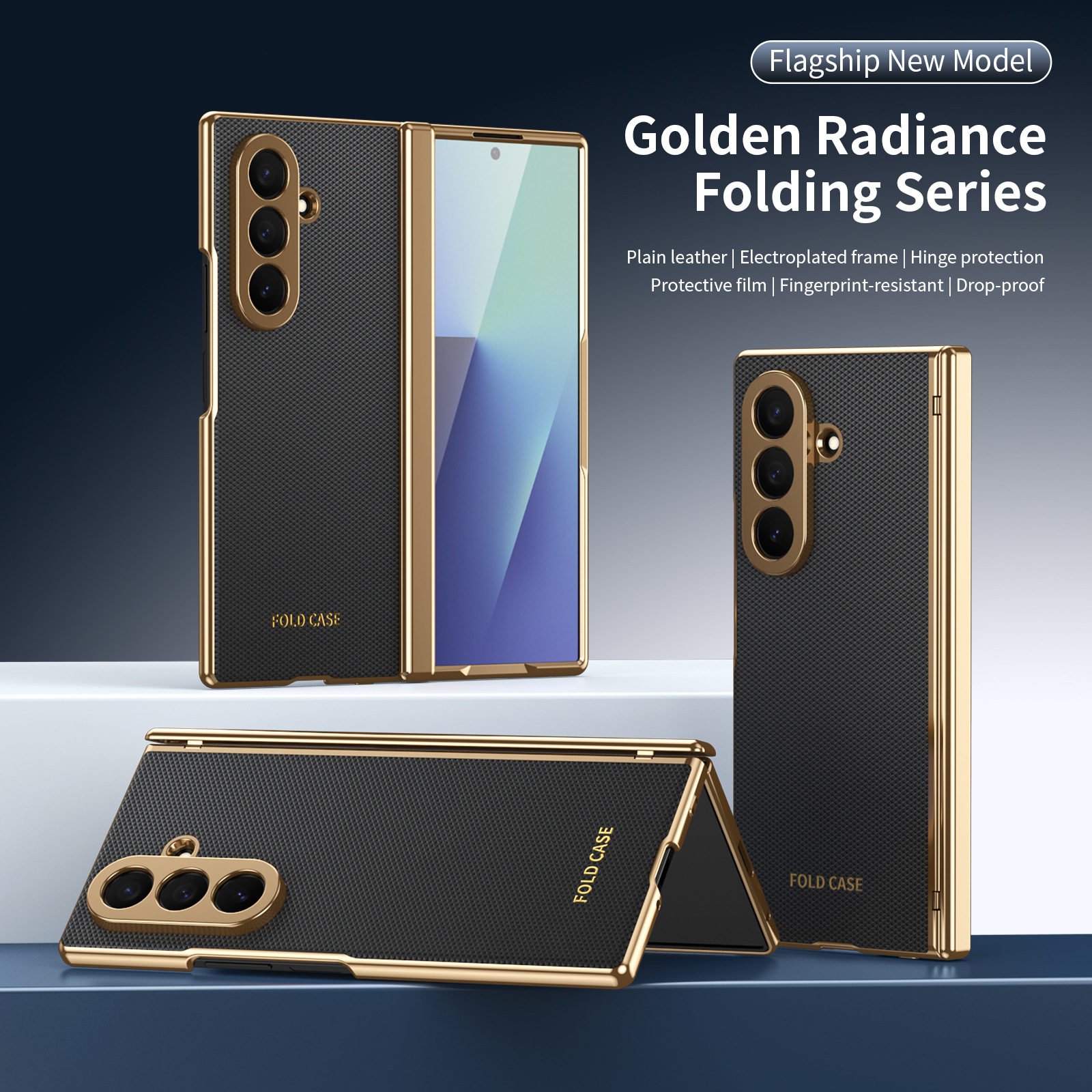 Compatible Samsung Z Fold8 Ultra phone case, 7/6 vegan leather, electroplated, 5/4/3 hinge, full-coverage protective case.