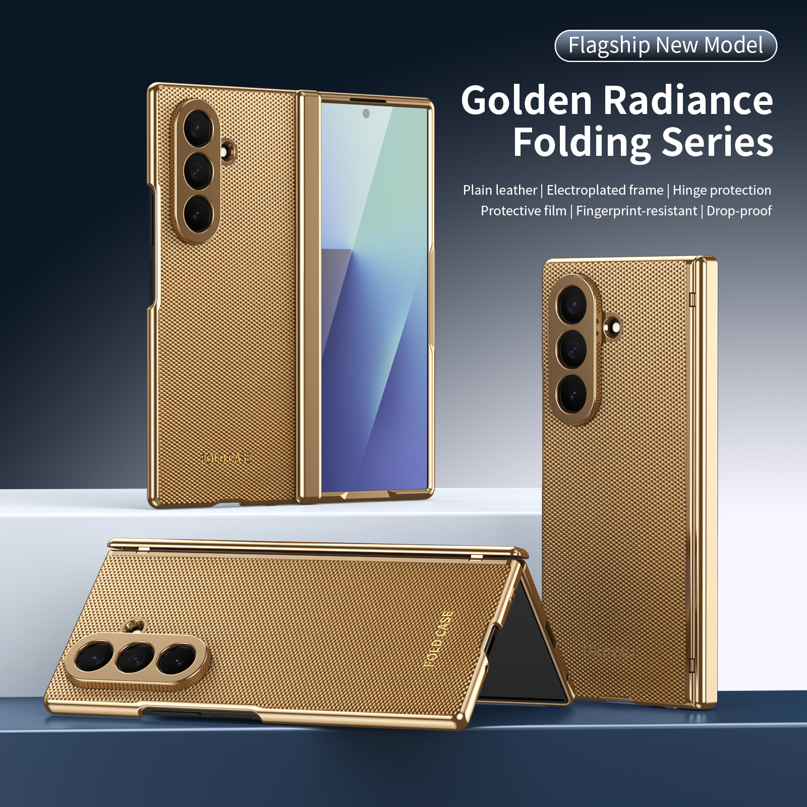 Compatible Samsung Z Fold8 Ultra phone case, 7/6 vegan leather, electroplated, 5/4/3 hinge, full-coverage protective case.