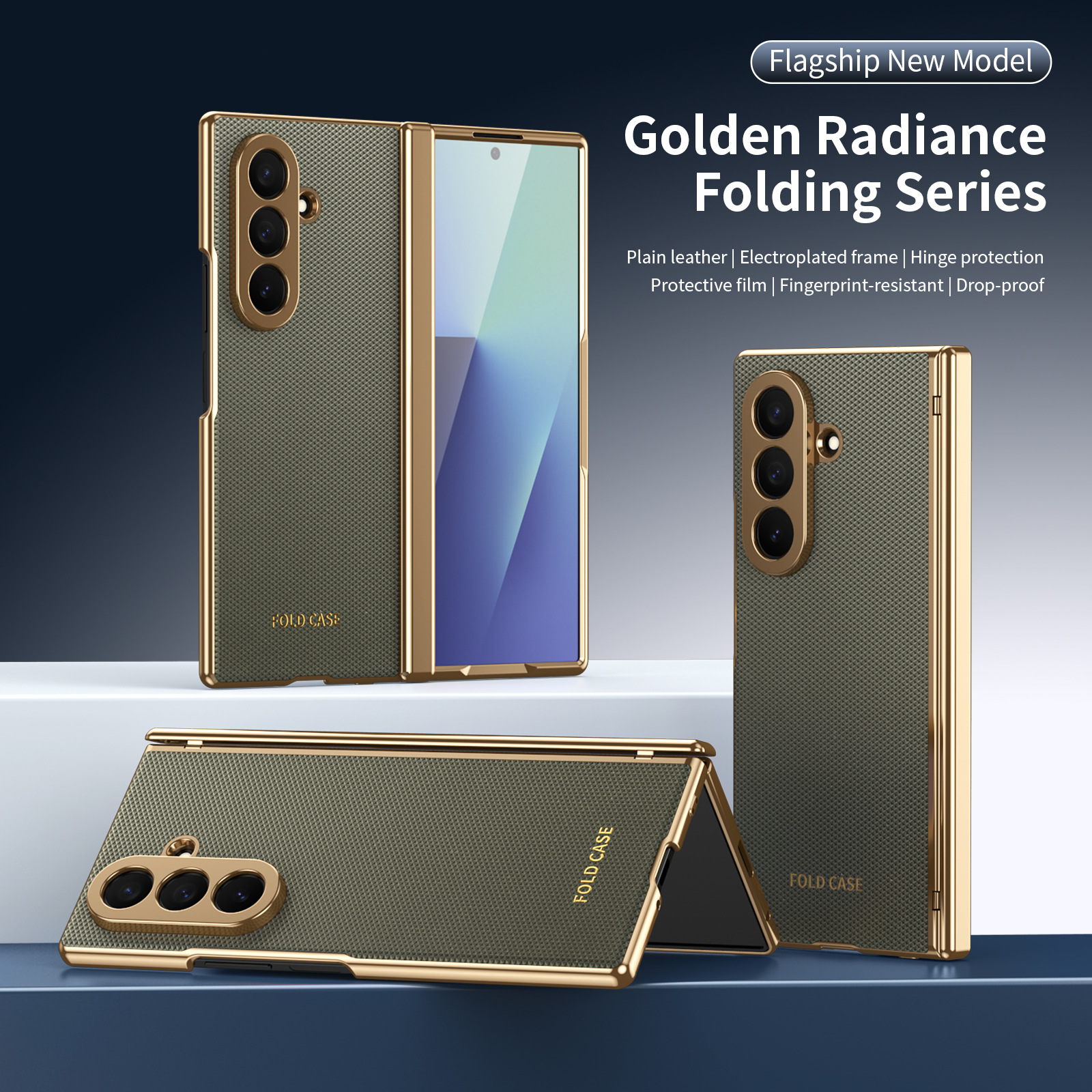 Compatible Samsung Z Fold8 Ultra phone case, 7/6 vegan leather, electroplated, 5/4/3 hinge, full-coverage protective case.