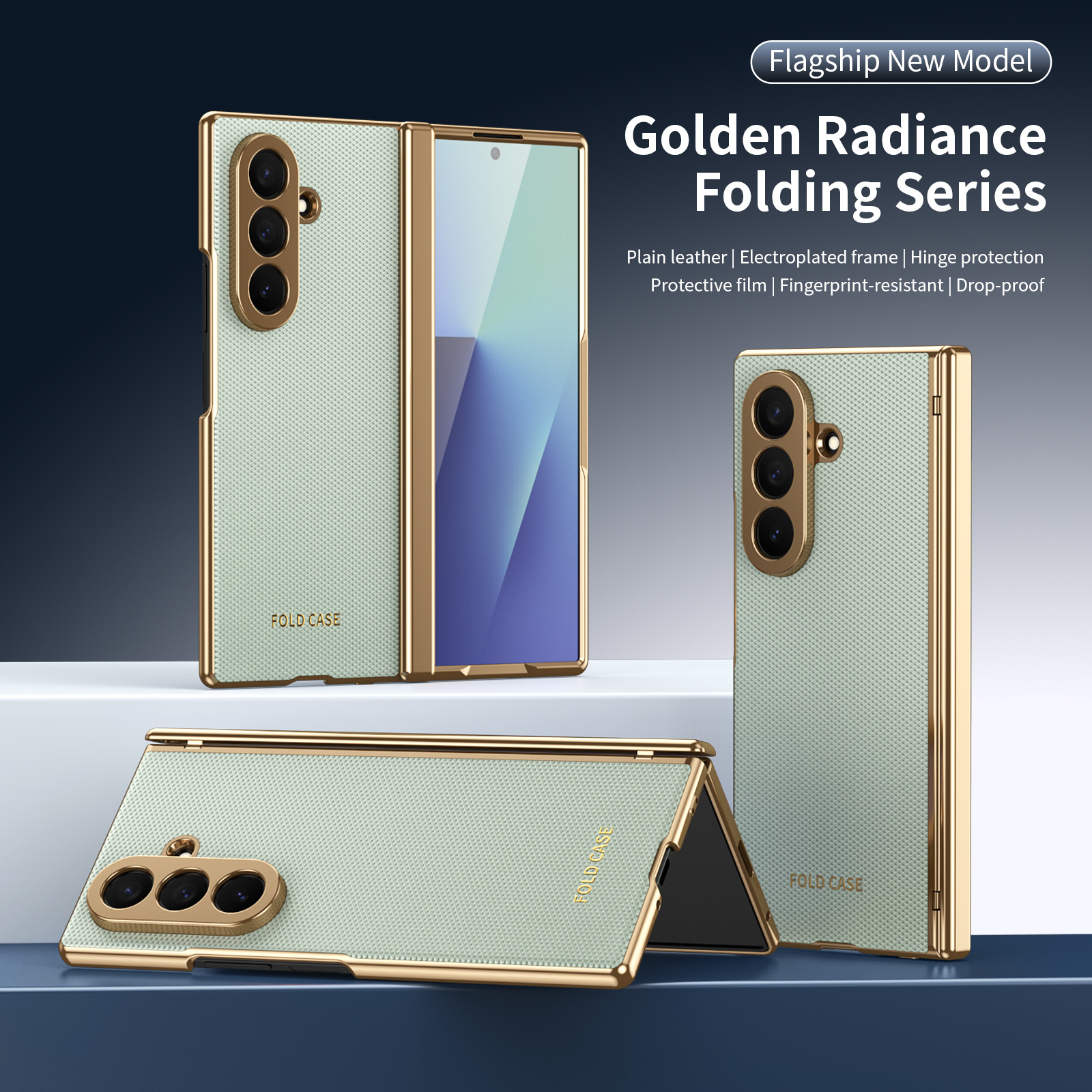 Compatible Samsung Z Fold8 Ultra phone case, 7/6 vegan leather, electroplated, 5/4/3 hinge, full-coverage protective case.