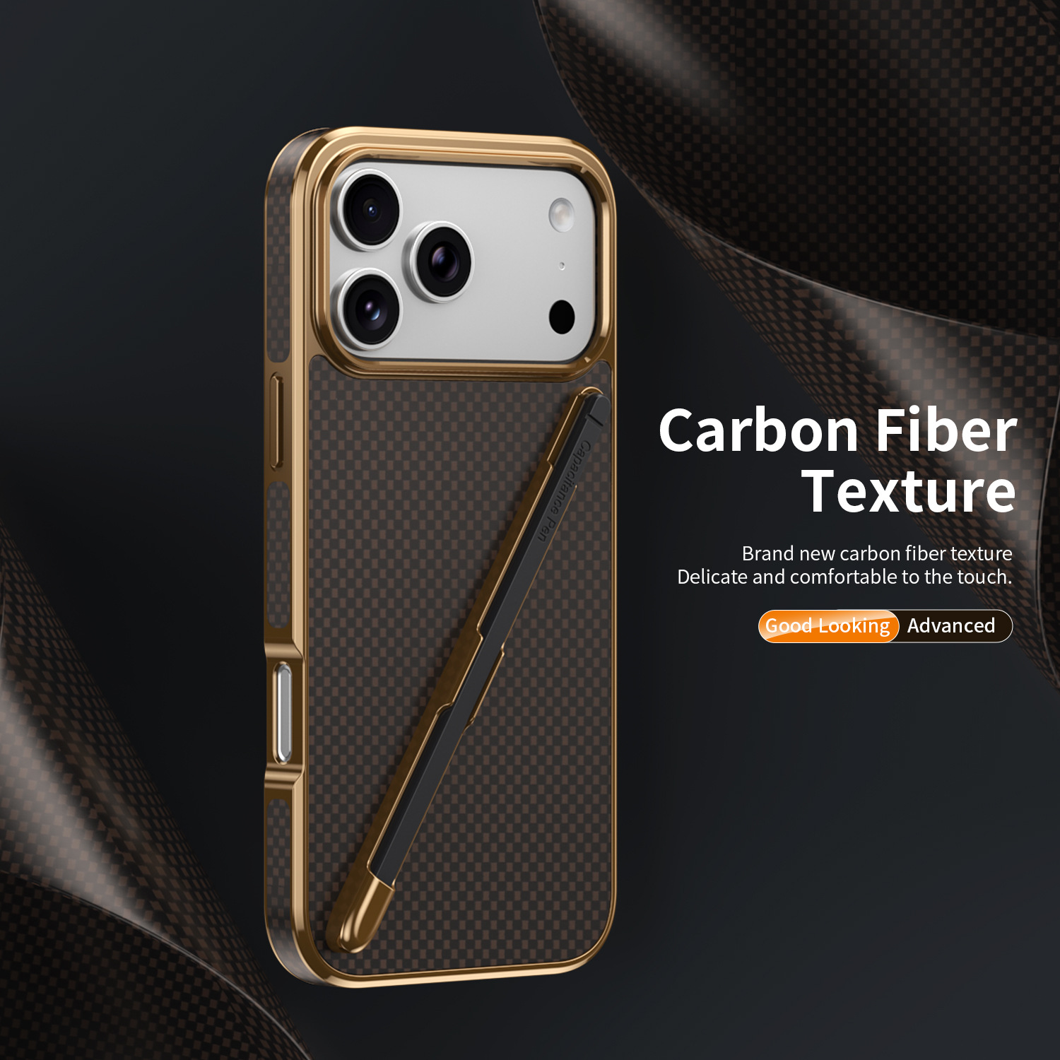 Compatible with Apple iPhone 17 Pro Max, 16 Pro with Pen, 15 Electroplated Kevlar Texture, and 14 Pro Drop Protection Case