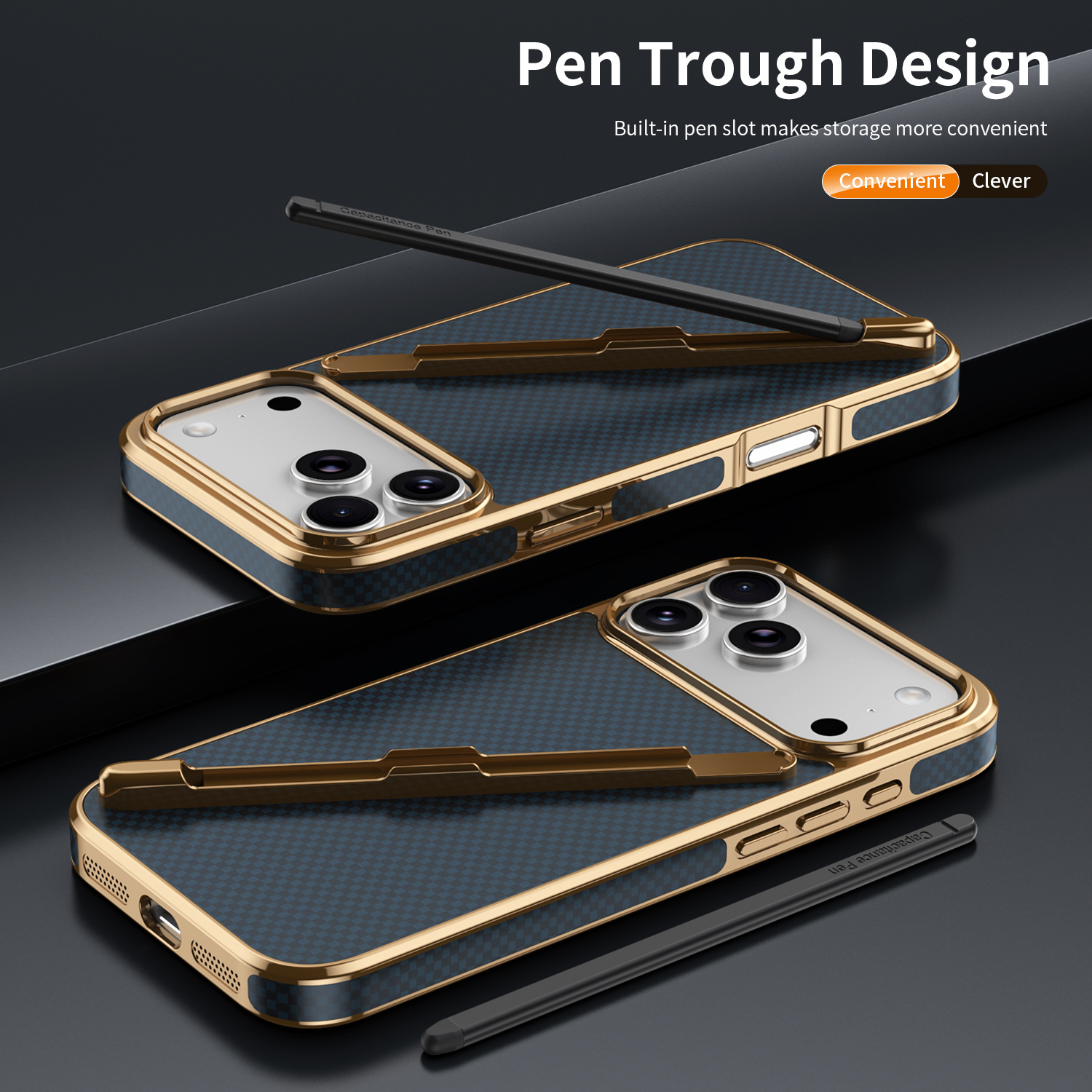 Compatible with Apple iPhone 17 Pro Max, 16 Pro with Pen, 15 Electroplated Kevlar Texture, and 14 Pro Drop Protection Case