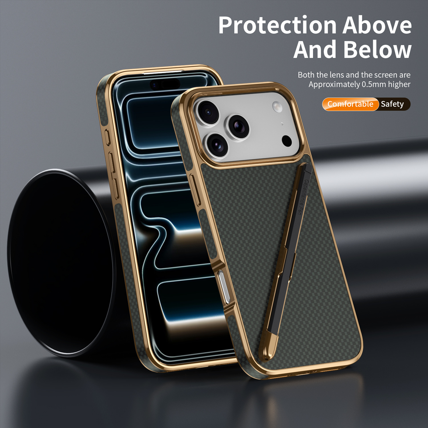 Compatible with Apple iPhone 17 Pro Max, 16 Pro with Pen, 15 Electroplated Kevlar Texture, and 14 Pro Drop Protection Case