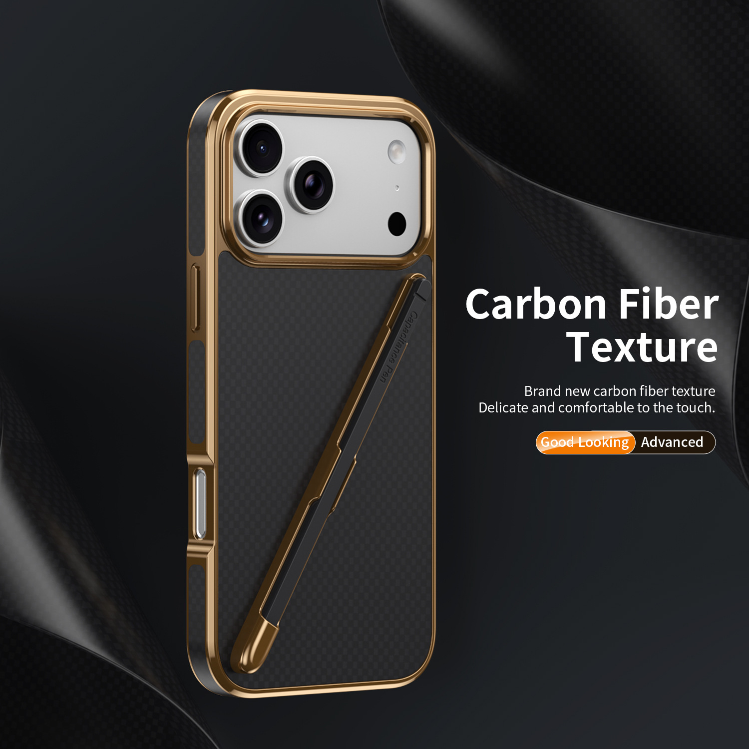 Compatible with Apple iPhone 17 Pro Max, 16 Pro with Pen, 15 Electroplated Kevlar Texture, and 14 Pro Drop Protection Case
