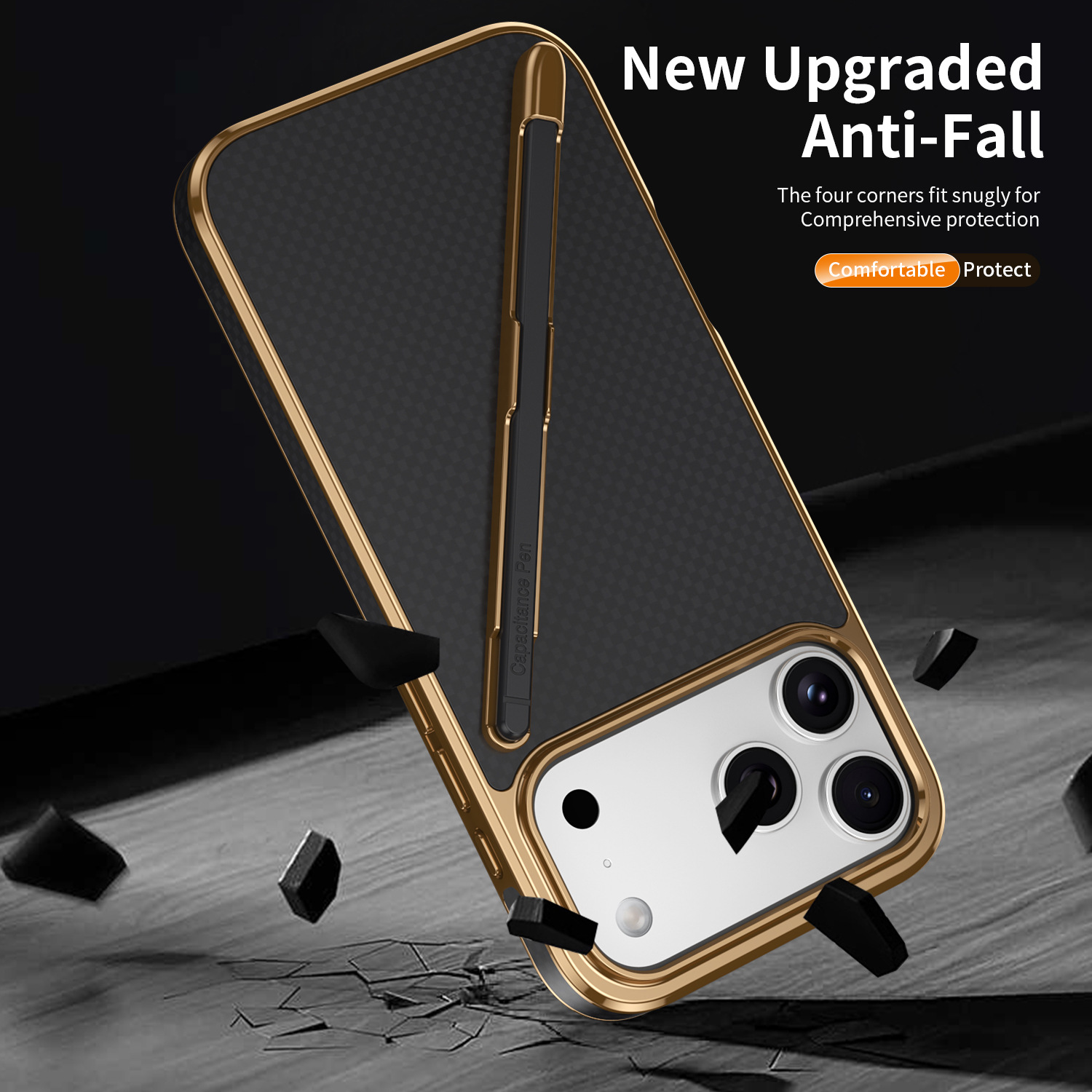 Compatible with Apple iPhone 17 Pro Max, 16 Pro with Pen, 15 Electroplated Kevlar Texture, and 14 Pro Drop Protection Case