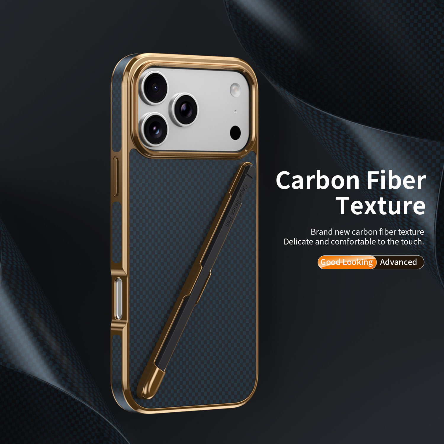 Compatible with Apple iPhone 17 Pro Max, 16 Pro with Pen, 15 Electroplated Kevlar Texture, and 14 Pro Drop Protection Case