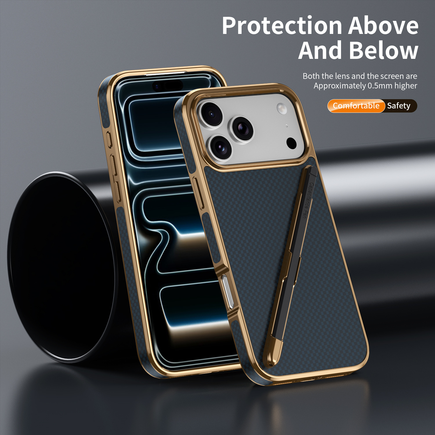 Compatible with Apple iPhone 17 Pro Max, 16 Pro with Pen, 15 Electroplated Kevlar Texture, and 14 Pro Drop Protection Case