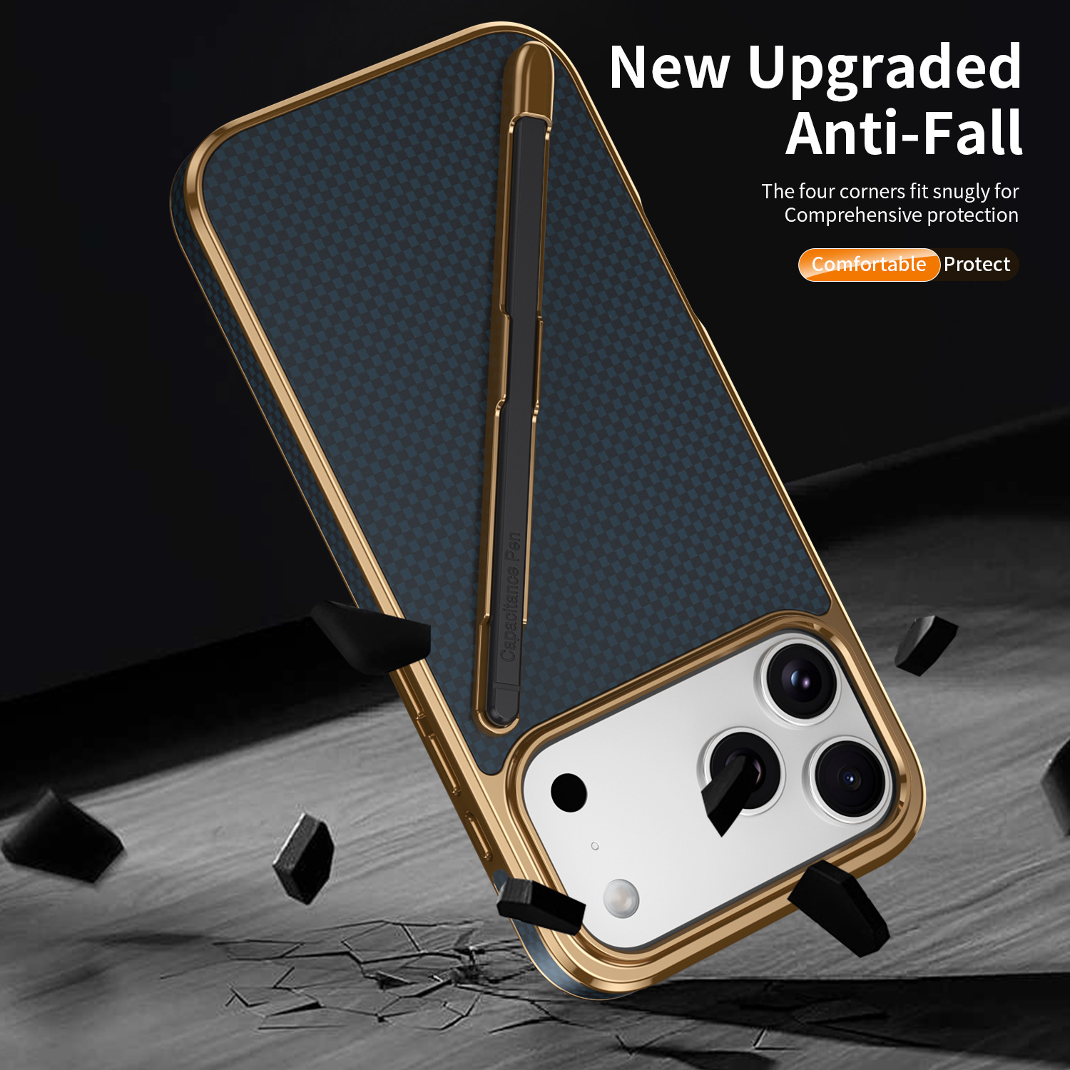 Compatible with Apple iPhone 17 Pro Max, 16 Pro with Pen, 15 Electroplated Kevlar Texture, and 14 Pro Drop Protection Case