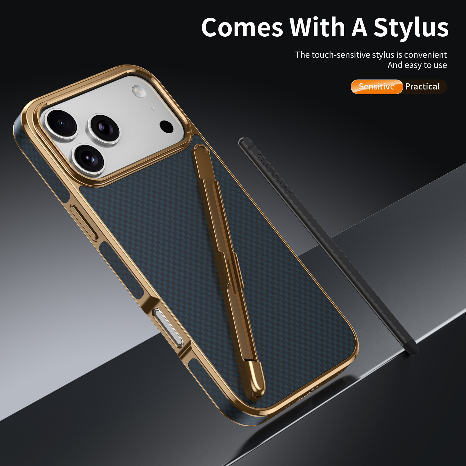 Compatible with Apple iPhone 17 Pro Max, 16 Pro with Pen, 15 Electroplated Kevlar Texture, and 14 Pro Drop Protection Case