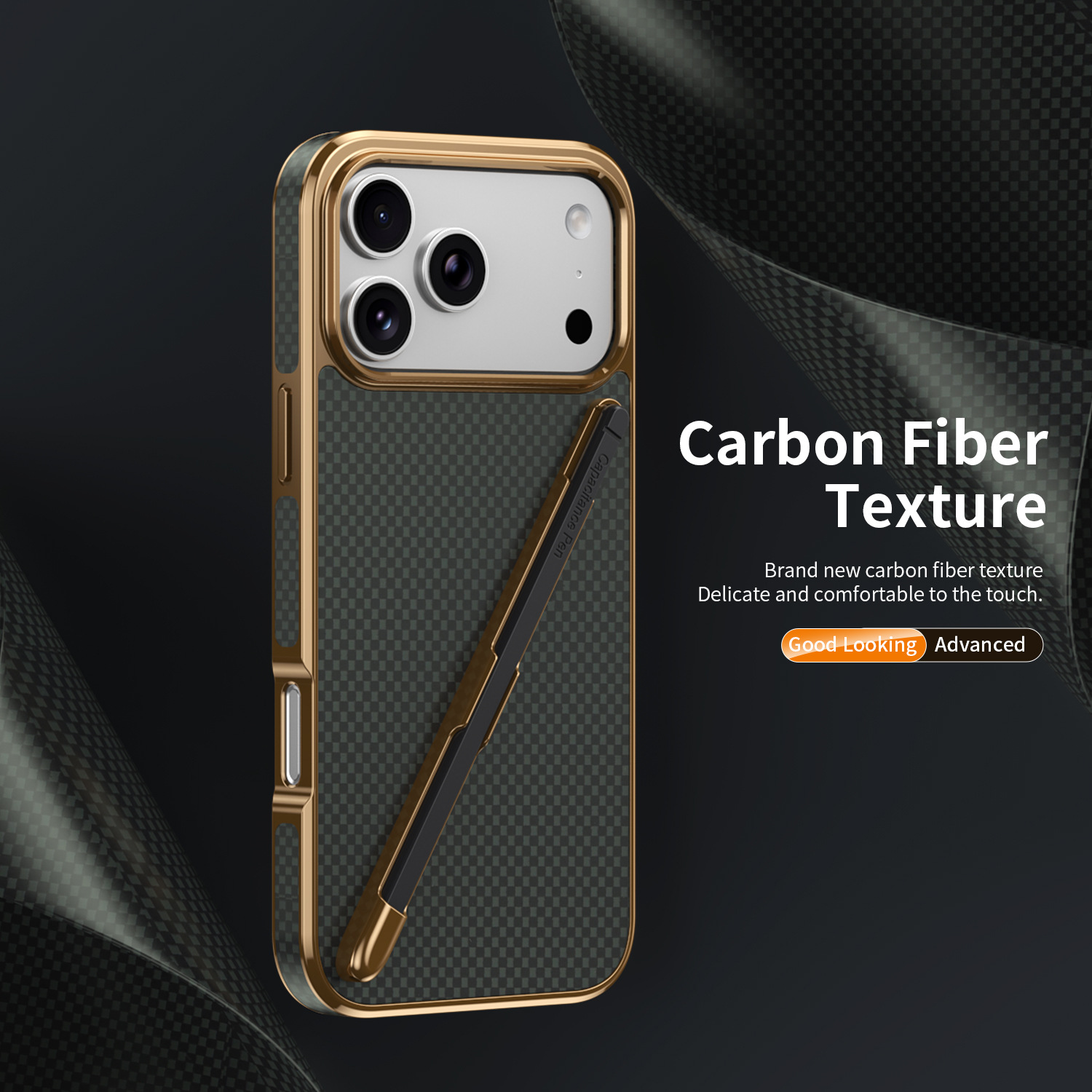Compatible with Apple iPhone 17 Pro Max, 16 Pro with Pen, 15 Electroplated Kevlar Texture, and 14 Pro Drop Protection Case