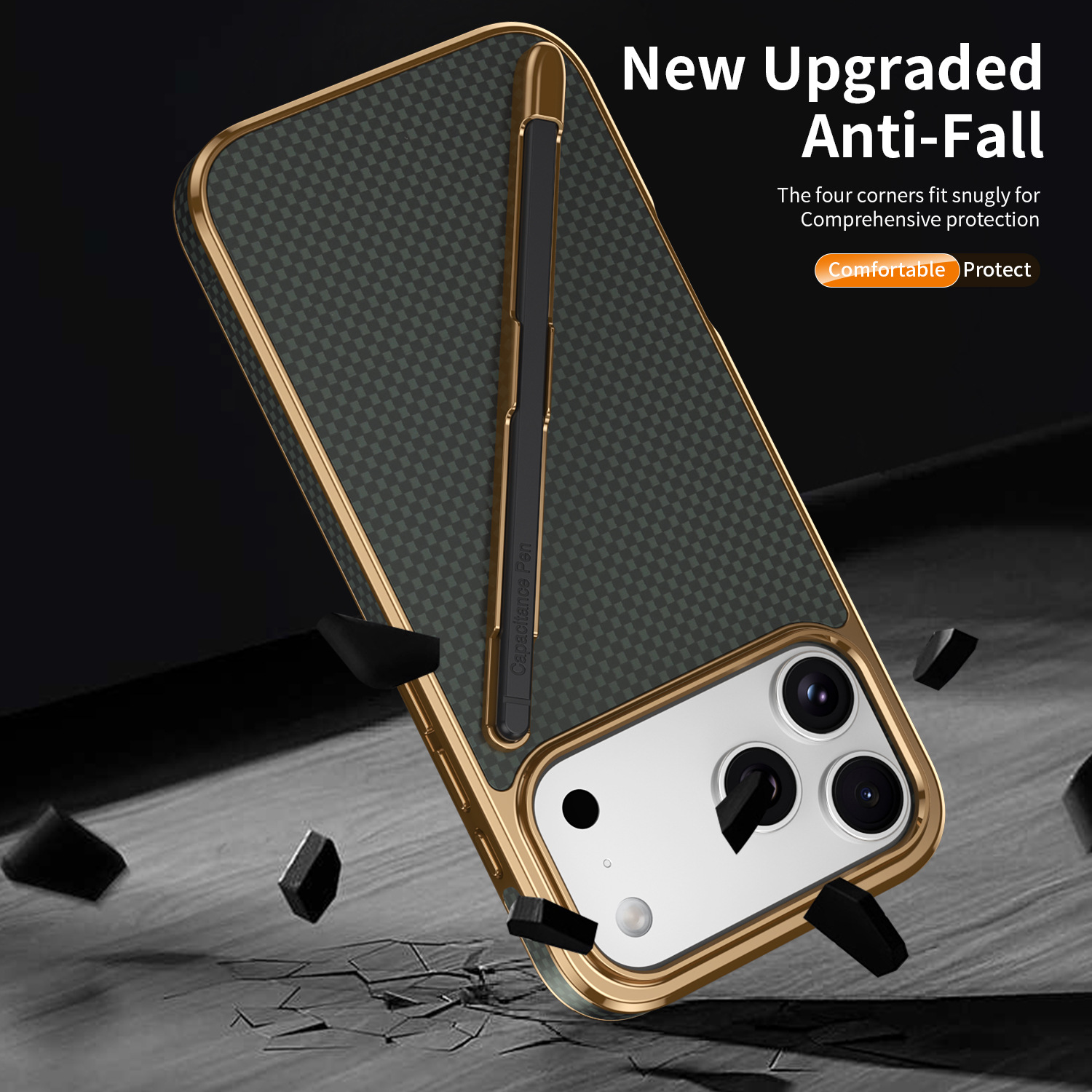 Compatible with Apple iPhone 17 Pro Max, 16 Pro with Pen, 15 Electroplated Kevlar Texture, and 14 Pro Drop Protection Case