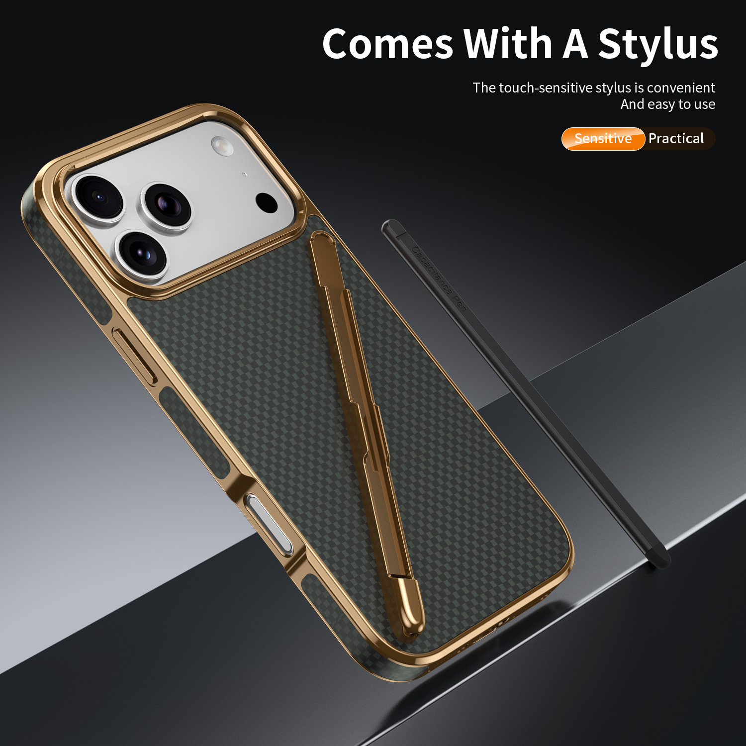 Compatible with Apple iPhone 17 Pro Max, 16 Pro with Pen, 15 Electroplated Kevlar Texture, and 14 Pro Drop Protection Case