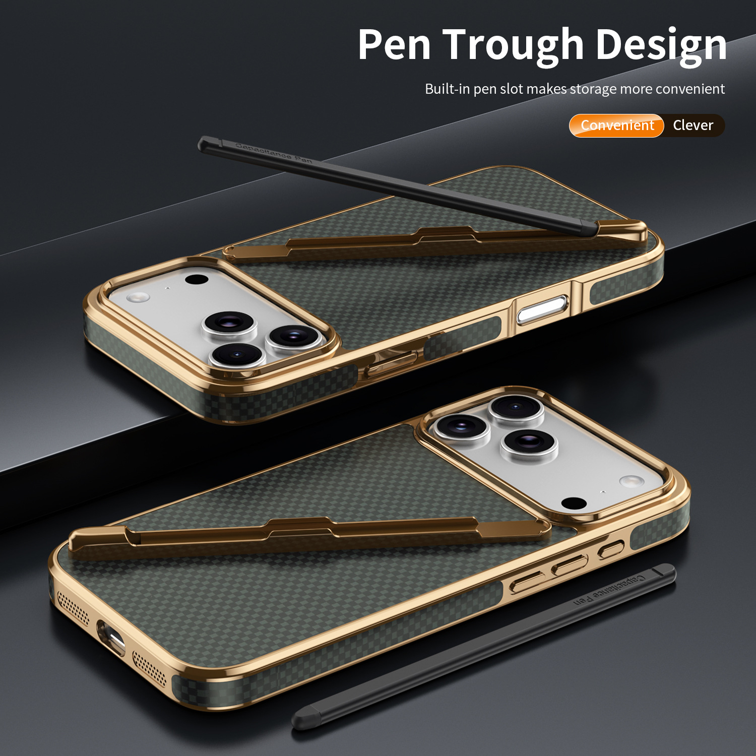Compatible with Apple iPhone 17 Pro Max, 16 Pro with Pen, 15 Electroplated Kevlar Texture, and 14 Pro Drop Protection Case
