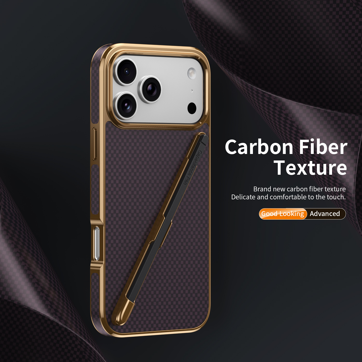 Compatible with Apple iPhone 17 Pro Max, 16 Pro with Pen, 15 Electroplated Kevlar Texture, and 14 Pro Drop Protection Case