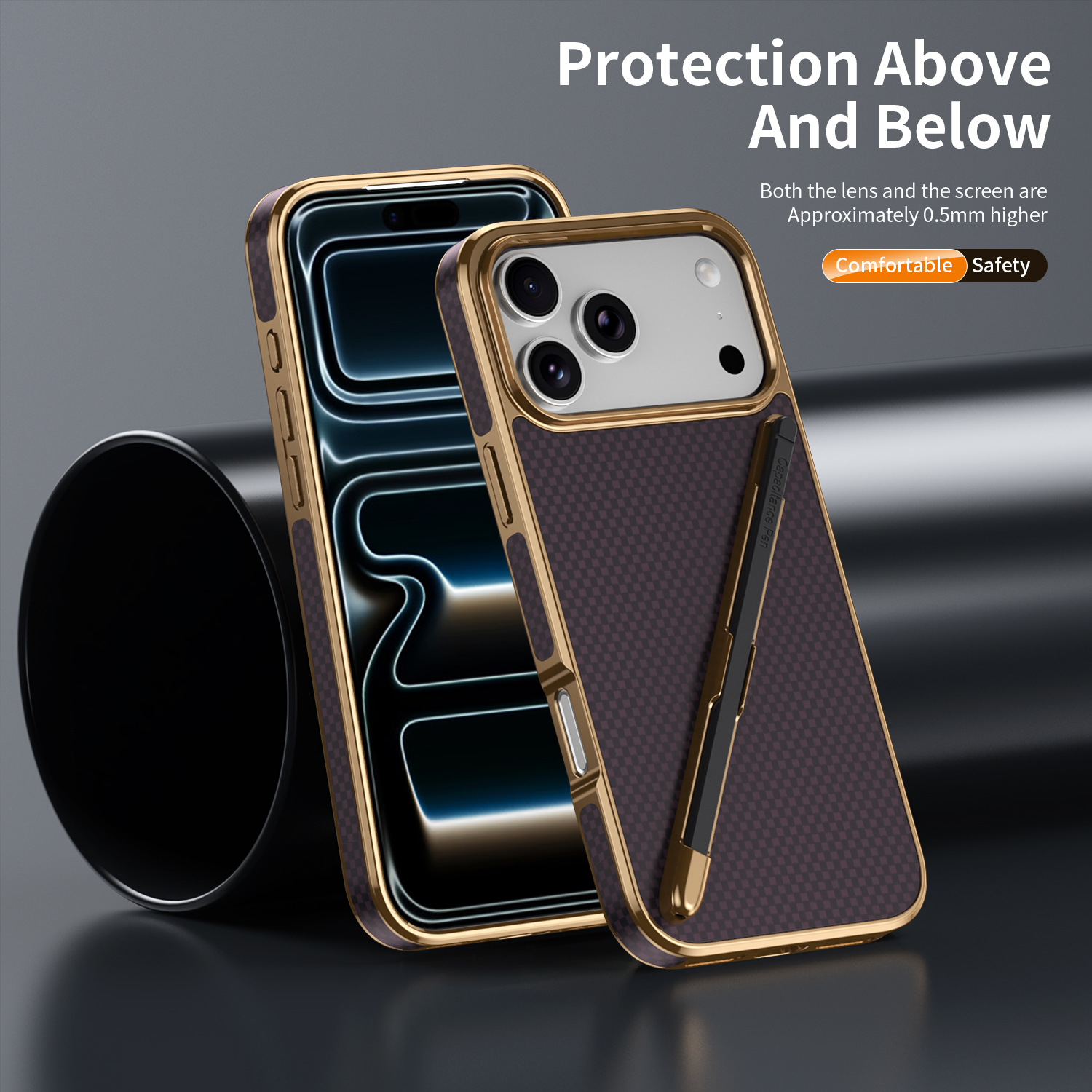 Compatible with Apple iPhone 17 Pro Max, 16 Pro with Pen, 15 Electroplated Kevlar Texture, and 14 Pro Drop Protection Case
