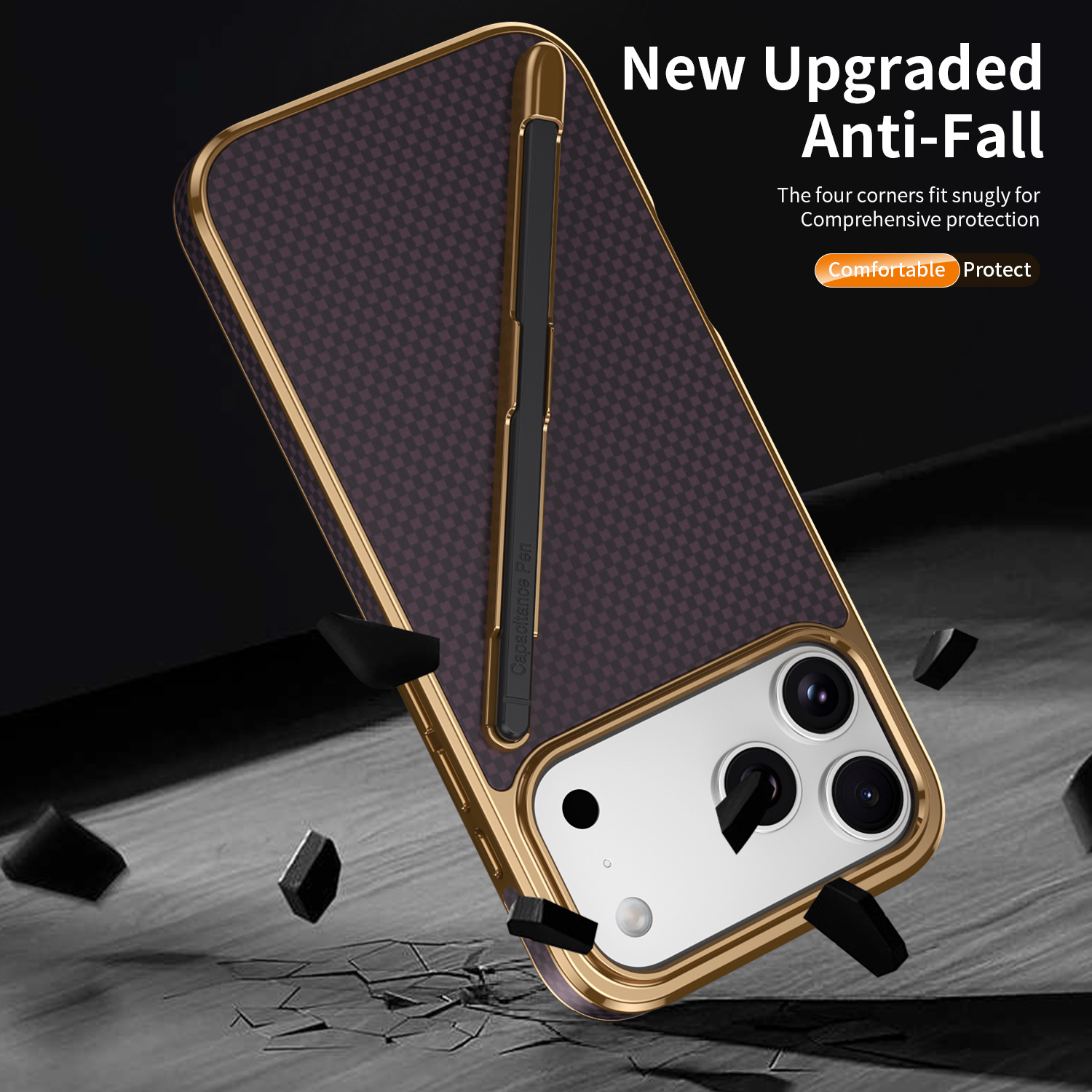 Compatible with Apple iPhone 17 Pro Max, 16 Pro with Pen, 15 Electroplated Kevlar Texture, and 14 Pro Drop Protection Case