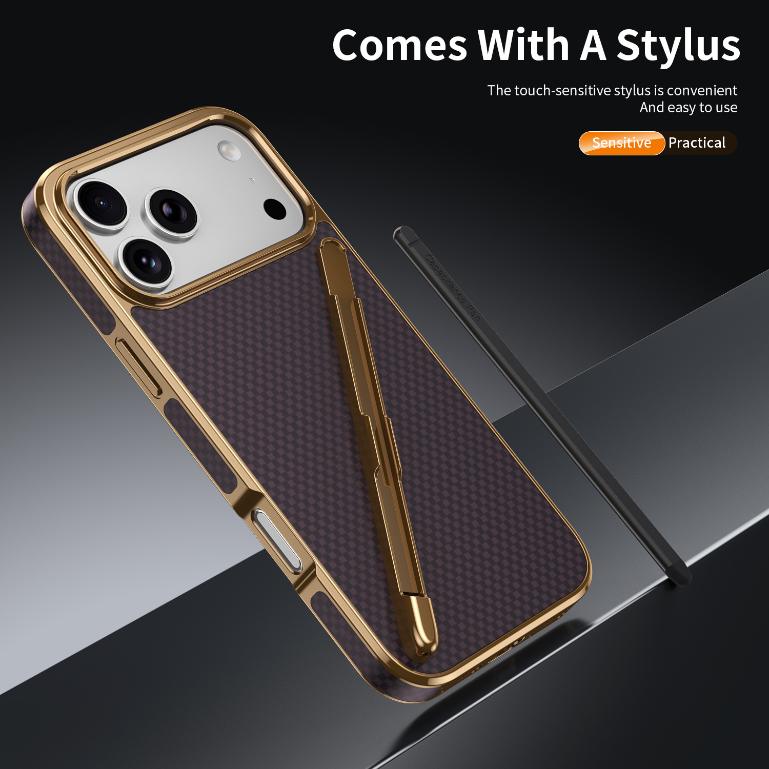 Compatible with Apple iPhone 17 Pro Max, 16 Pro with Pen, 15 Electroplated Kevlar Texture, and 14 Pro Drop Protection Case