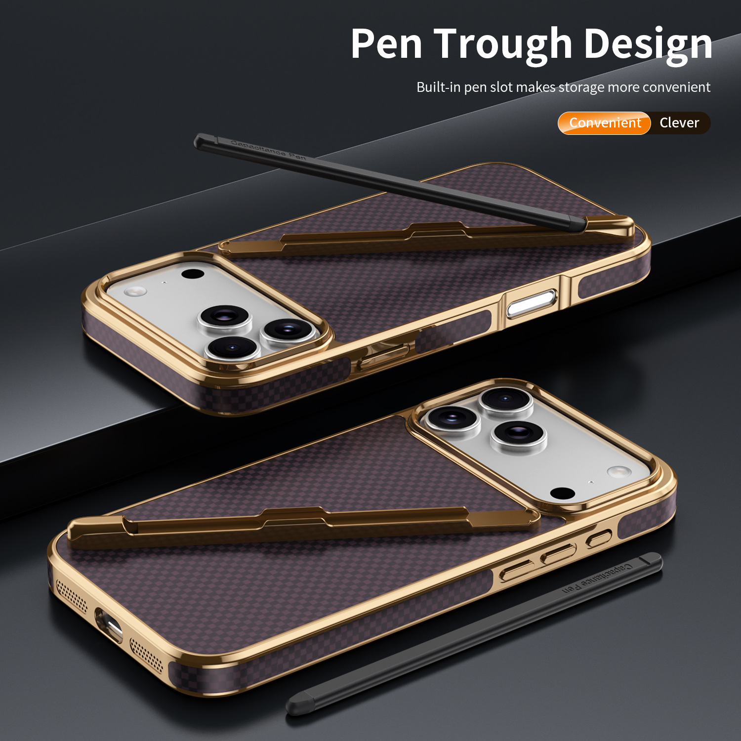 Compatible with Apple iPhone 17 Pro Max, 16 Pro with Pen, 15 Electroplated Kevlar Texture, and 14 Pro Drop Protection Case