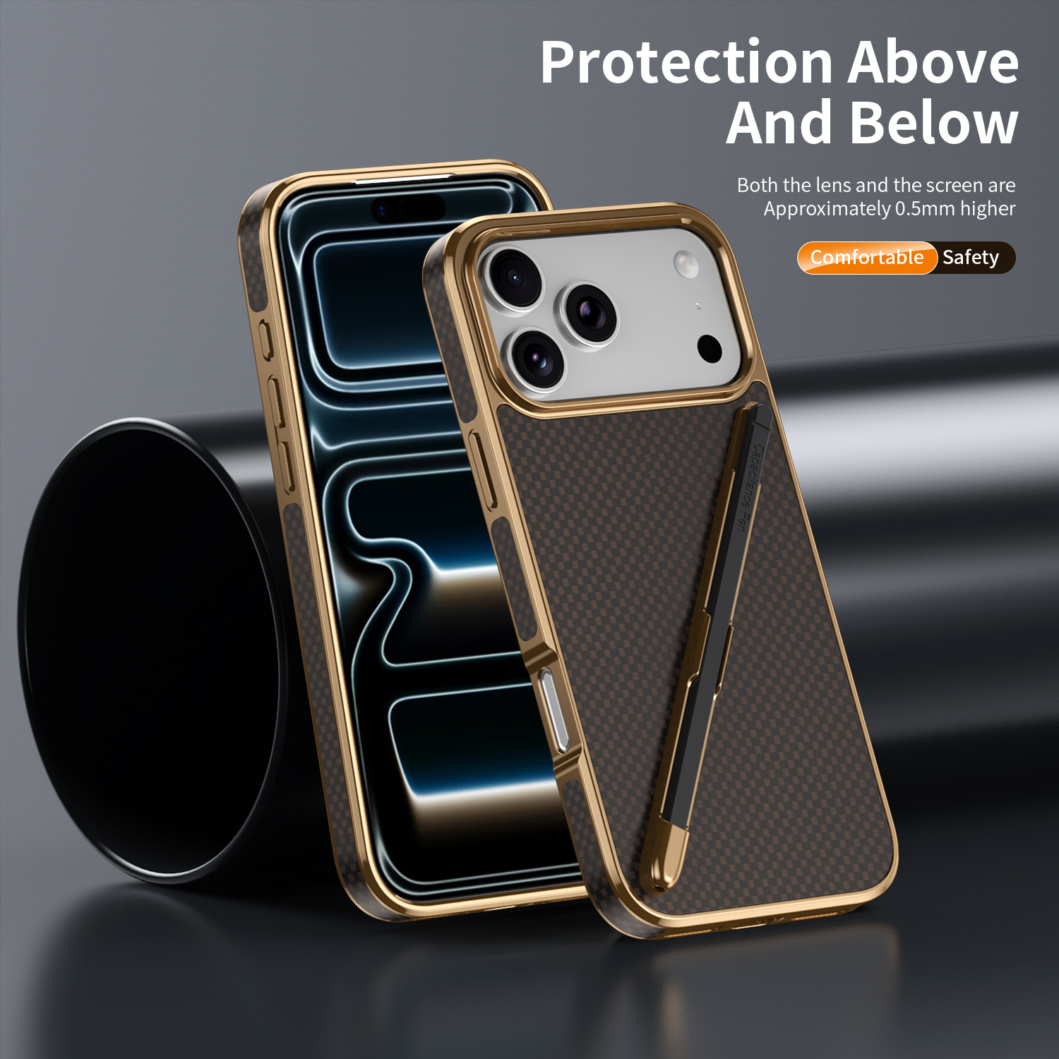 Compatible with Apple iPhone 17 Pro Max, 16 Pro with Pen, 15 Electroplated Kevlar Texture, and 14 Pro Drop Protection Case