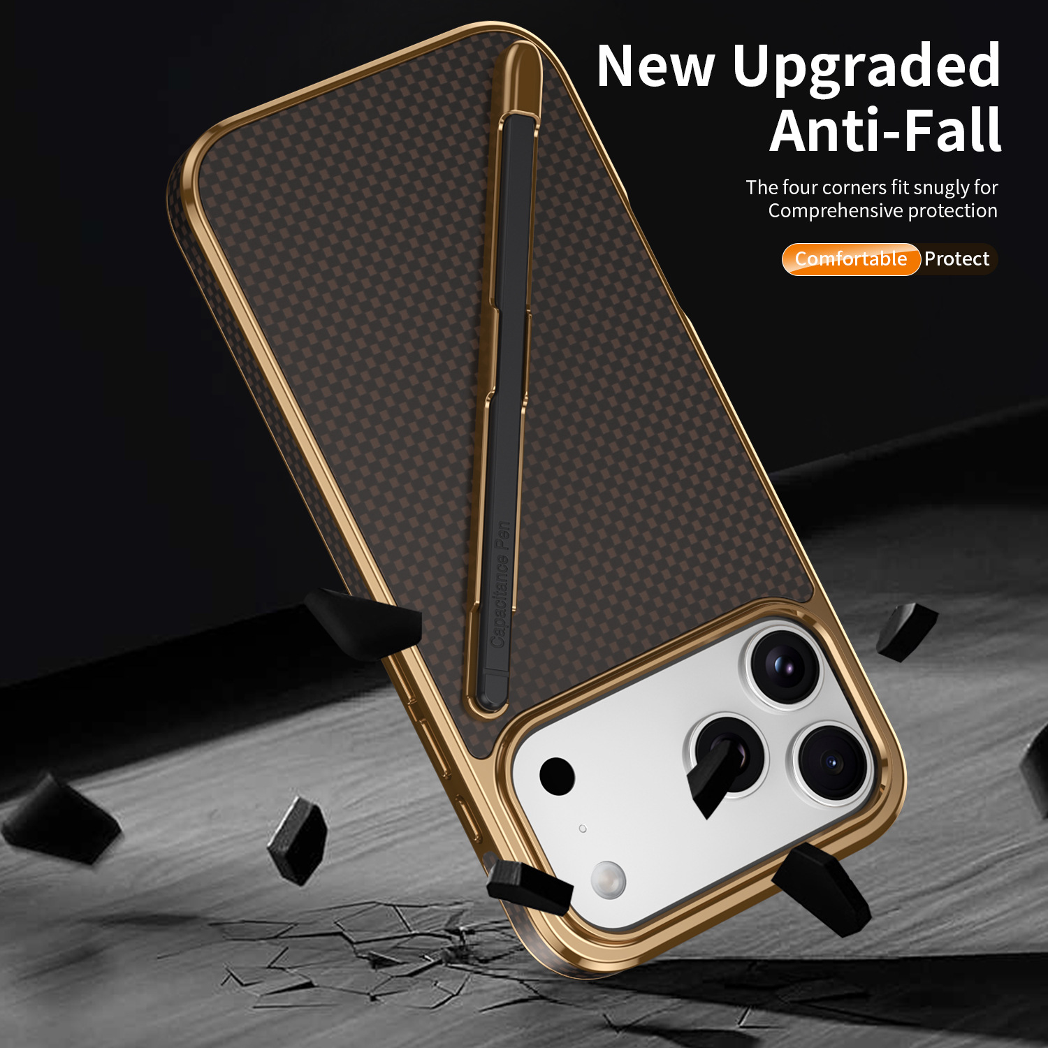 Compatible with Apple iPhone 17 Pro Max, 16 Pro with Pen, 15 Electroplated Kevlar Texture, and 14 Pro Drop Protection Case