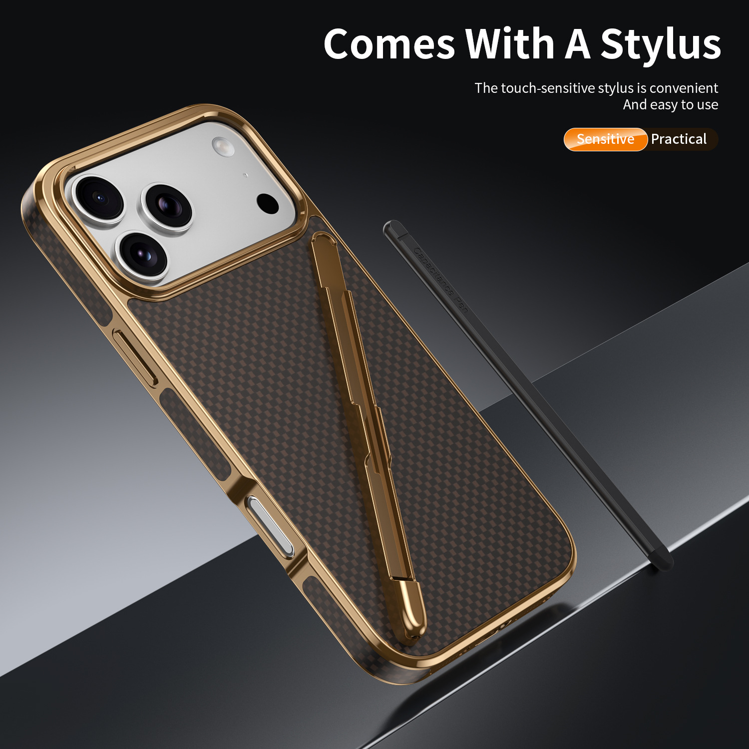 Compatible with Apple iPhone 17 Pro Max, 16 Pro with Pen, 15 Electroplated Kevlar Texture, and 14 Pro Drop Protection Case