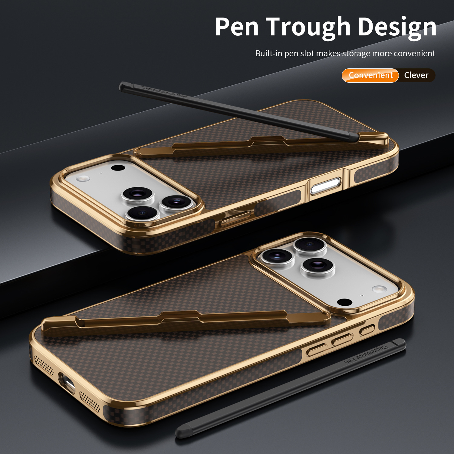 Compatible with Apple iPhone 17 Pro Max, 16 Pro with Pen, 15 Electroplated Kevlar Texture, and 14 Pro Drop Protection Case