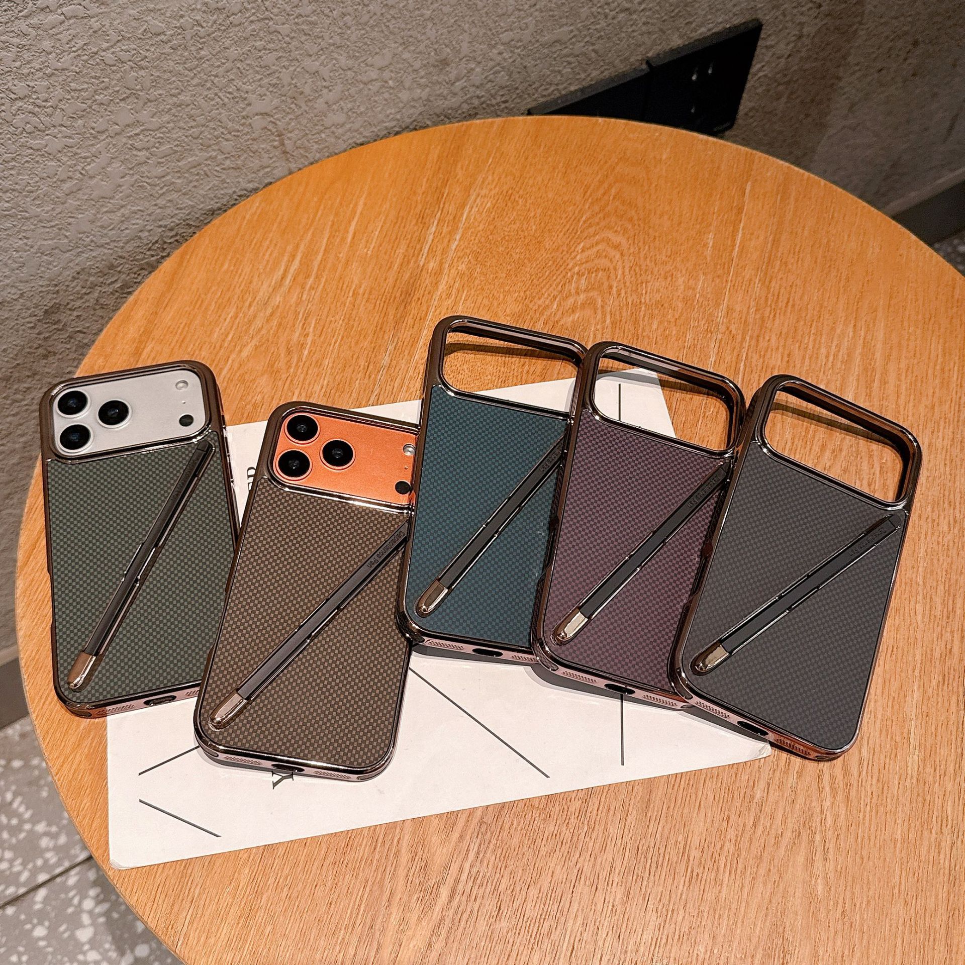 Compatible with Apple iPhone 17 Pro Max, 16 Pro with Pen, 15 Electroplated Kevlar Texture, and 14 Pro Drop Protection Case