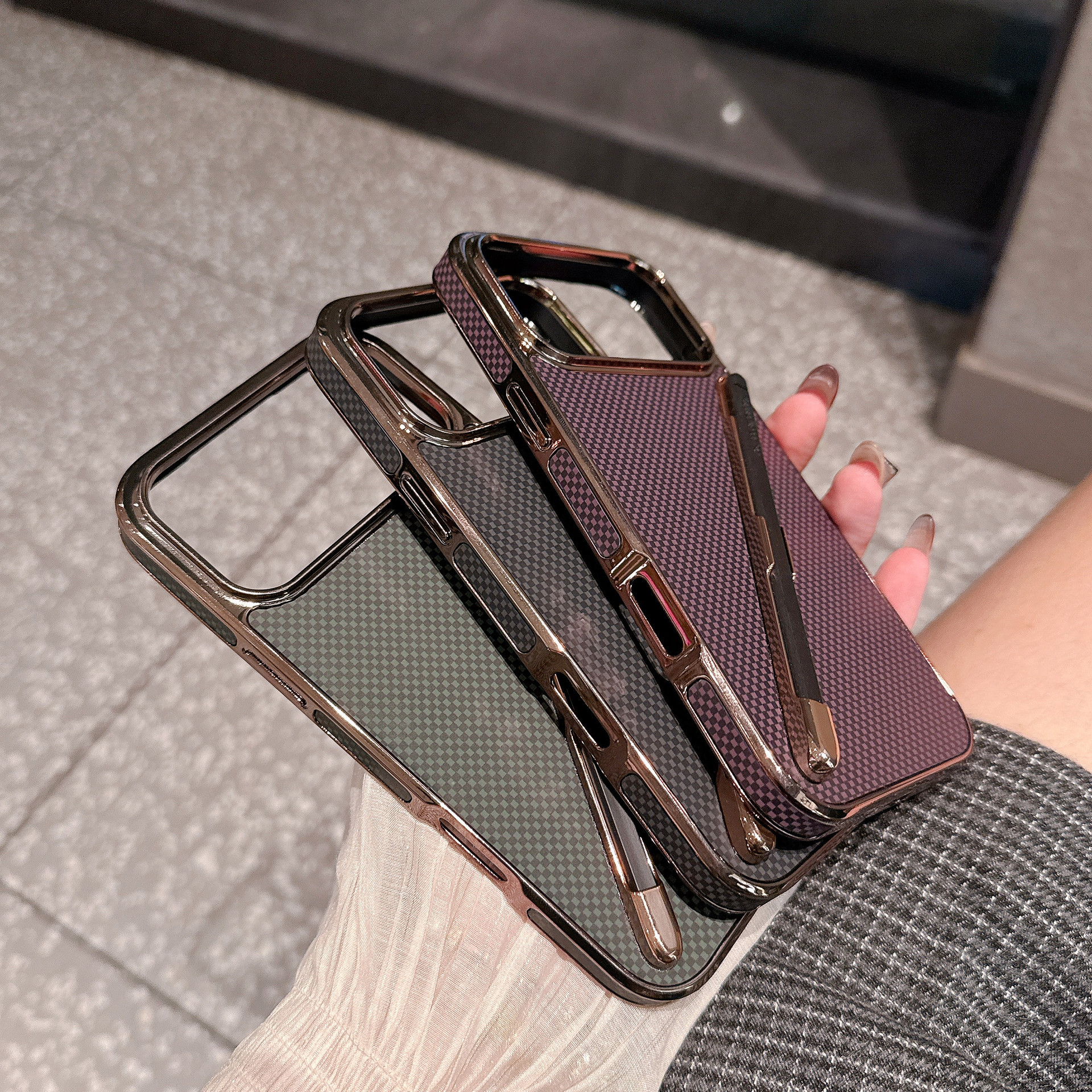 Compatible with Apple iPhone 17 Pro Max, 16 Pro with Pen, 15 Electroplated Kevlar Texture, and 14 Pro Drop Protection Case